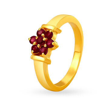 Minimalistic 18 Karat Gold And Ruby Floral Ring
