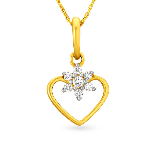 Heart And Flower Motif Diamond Pendant,,hi-res 