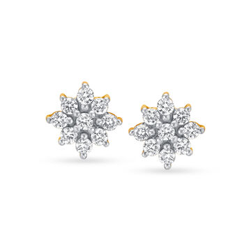 Floral Navaratna Gold and Diamond Stud Earrings
