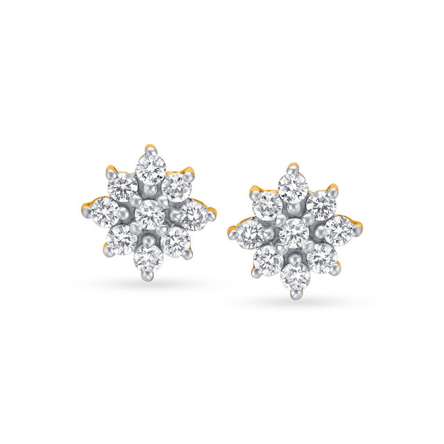Floral Navaratna Gold and Diamond Stud Earrings 