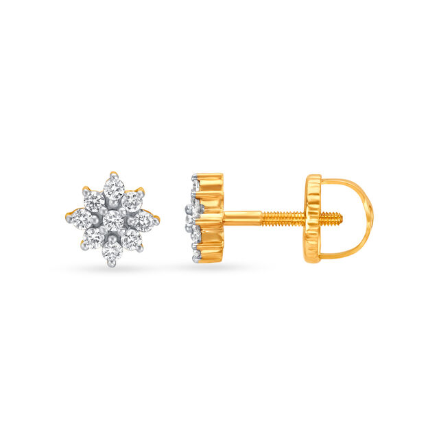 Floral Navaratna Gold and Diamond Stud Earrings 2