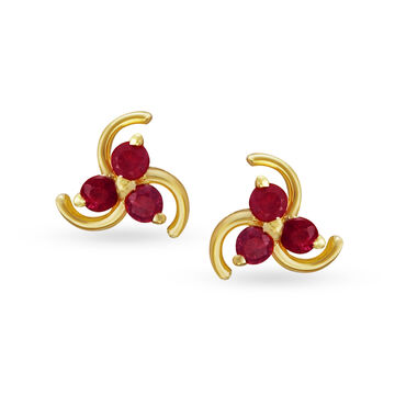 Charming 18 Karat Gold And Ruby Spiral Stud Earrings