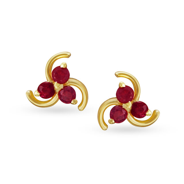 Charming 18 Karat Gold And Ruby Spiral Stud Earrings 