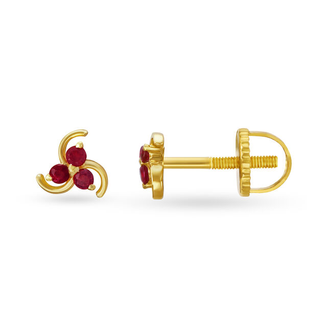 Charming 18 Karat Gold And Ruby Spiral Stud Earrings 2