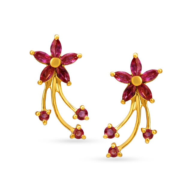 Dainty Leaf Pattern Ruby Stud Earrings