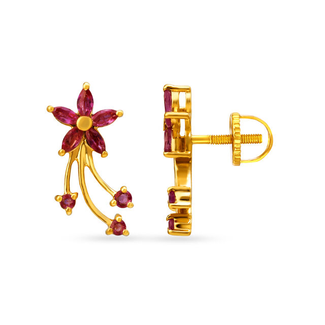 Dainty Leaf Pattern Ruby Stud Earrings