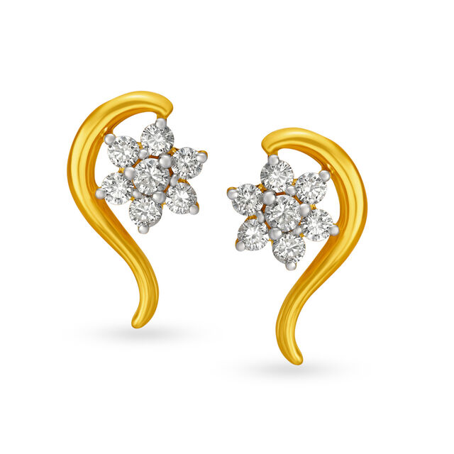 Dainty Floral Diamond Stud Earrings. 
