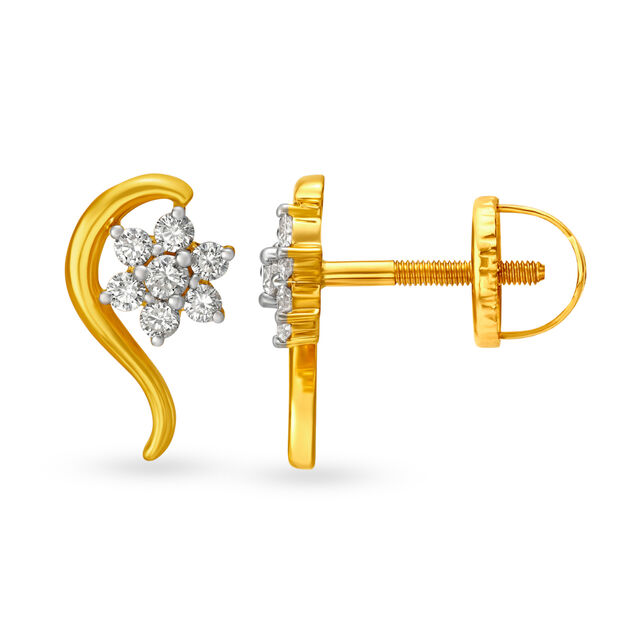 Dainty Floral Diamond Stud Earrings. 2