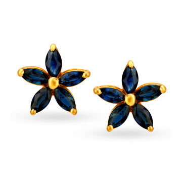 Attractive 18 Karat Gold And Sapphire Flower Stud Earrings