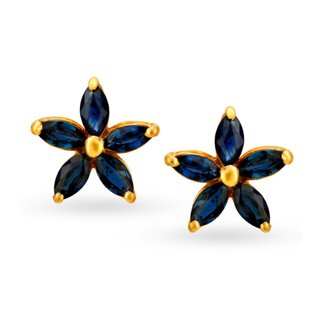 Attractive 18 Karat Gold And Sapphire Flower Stud Earrings 