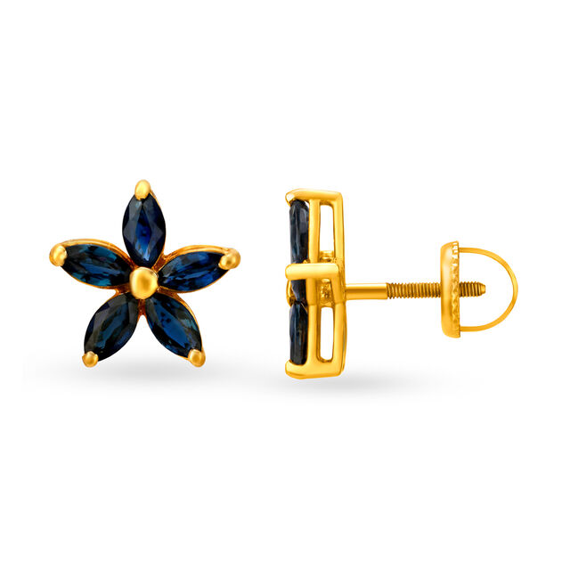 Attractive 18 Karat Gold And Sapphire Flower Stud Earrings 2
