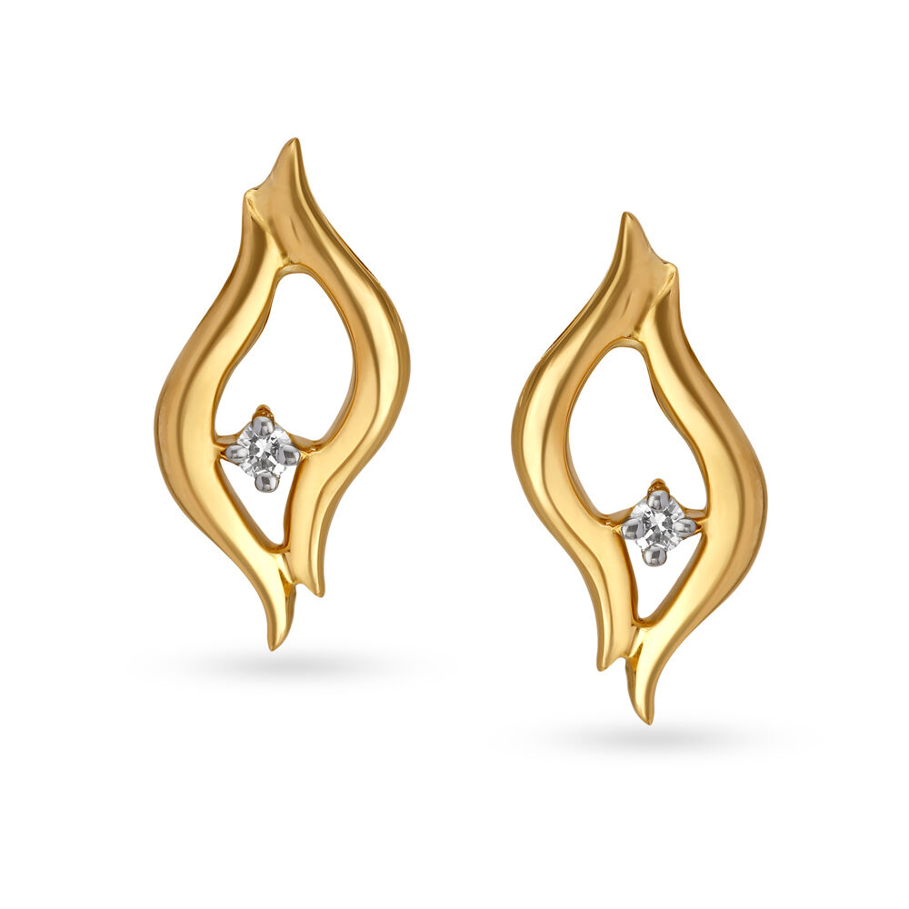 Contemporary gold and diamond single stone stud earrings