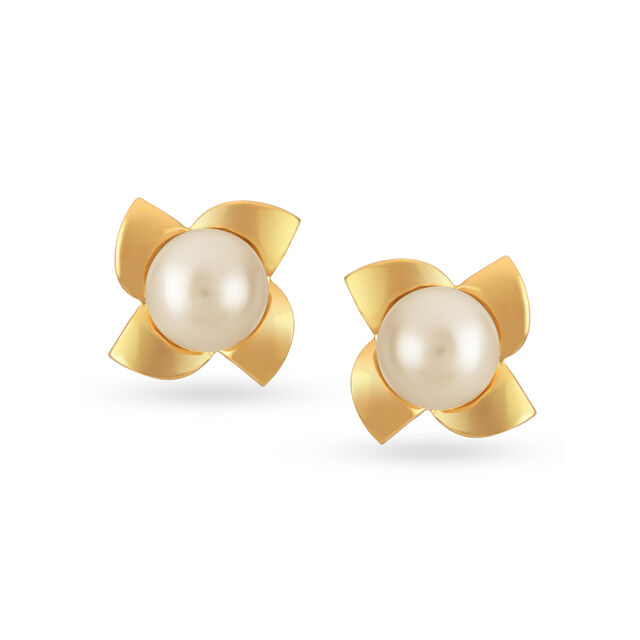 Pearls & Petals Gold Stud Earrings,,hi-res