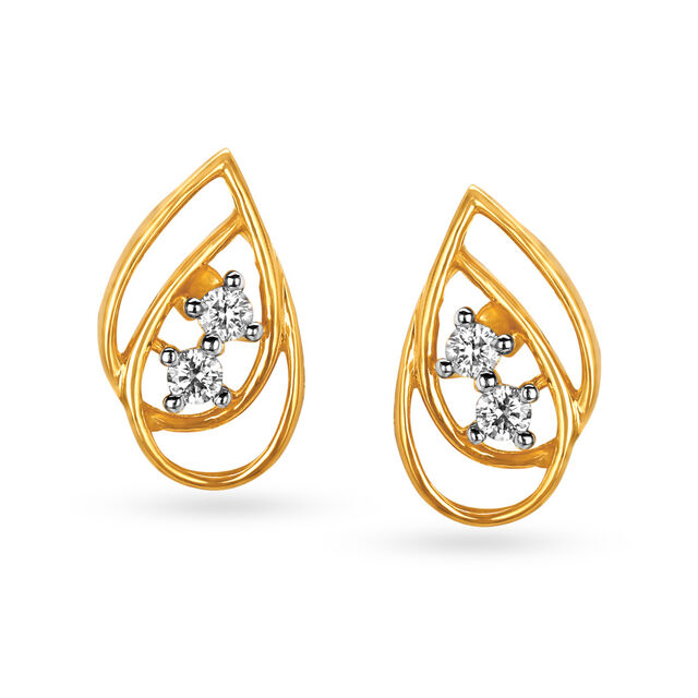 Double Teardrop Leaf Pattern Diamond Stud Earrings