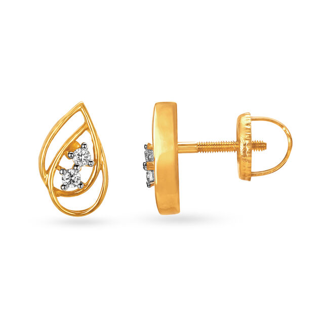 Double Teardrop Leaf Pattern Diamond Stud Earrings