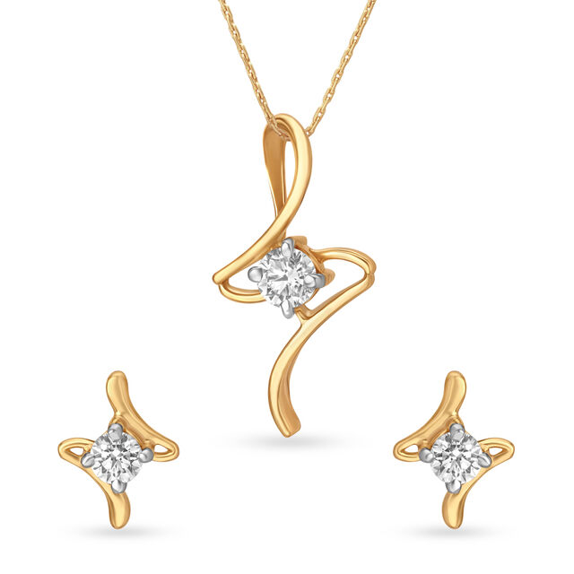 Slender Ribbon Inspired Diamond Pendant and Earrings Set 