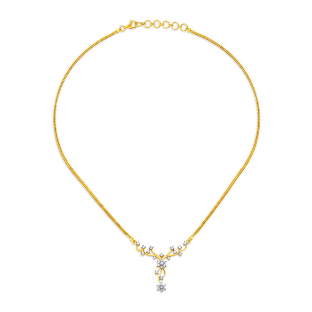 Urbane Modern Floral Design Diamond Necklace 