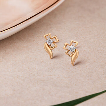 Graceful Floral Gold and Diamond Stud Earrings