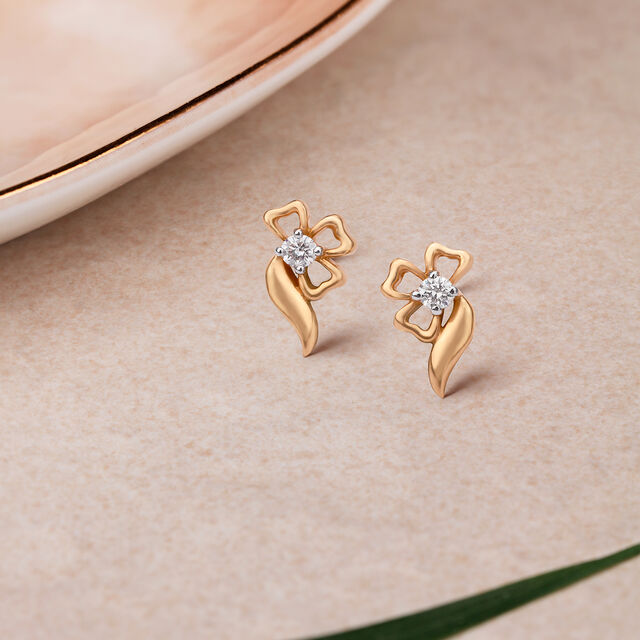 Graceful Floral Gold and Diamond Stud Earrings,,hi-res 
