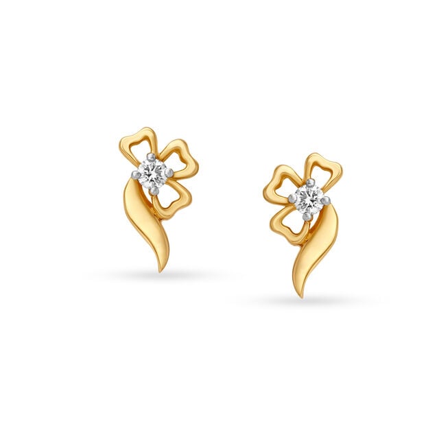 Graceful Floral Gold and Diamond Stud Earrings,,hi-res 2