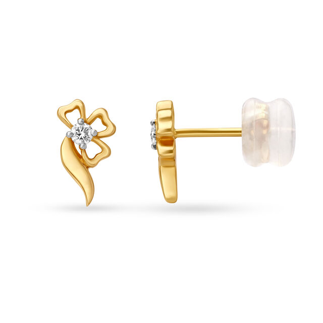 Graceful Floral Gold and Diamond Stud Earrings 4