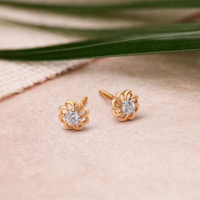 Graceful Floral Diamond Stud Earrings,,hi-res 