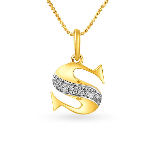 Classy 18 Karat Yellow Gold And Diamond Alphabet S Pendant