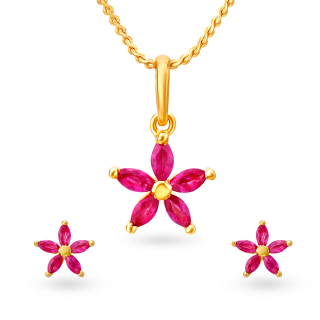 Linnea Ruby Pendant Earrings Set 
