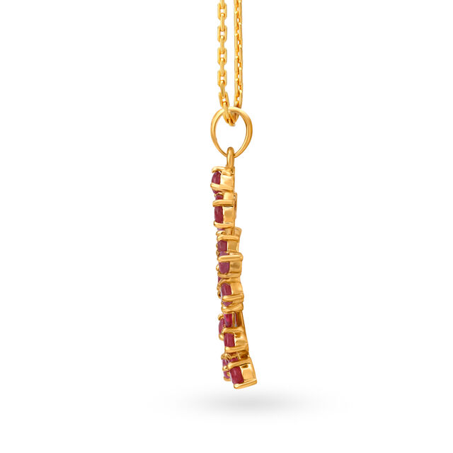 Fascinating 18 Karat Yellow Gold Ruby Studded Floral Motif Pendant 2