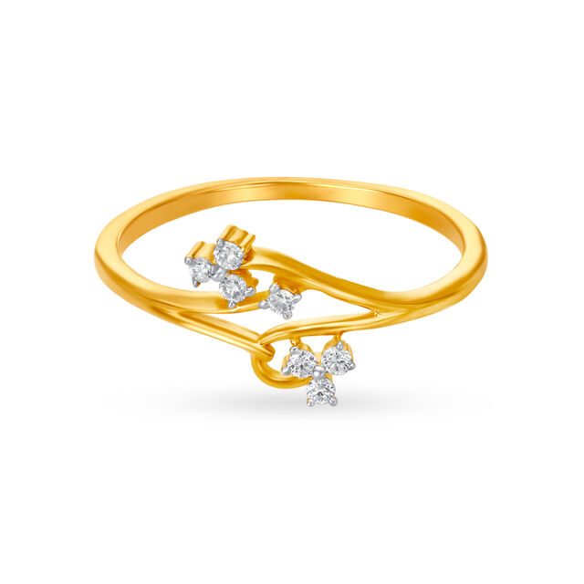 Charming 18 Karat Yellow Gold And Diamond Floral Finger Ring,,hi-res 2