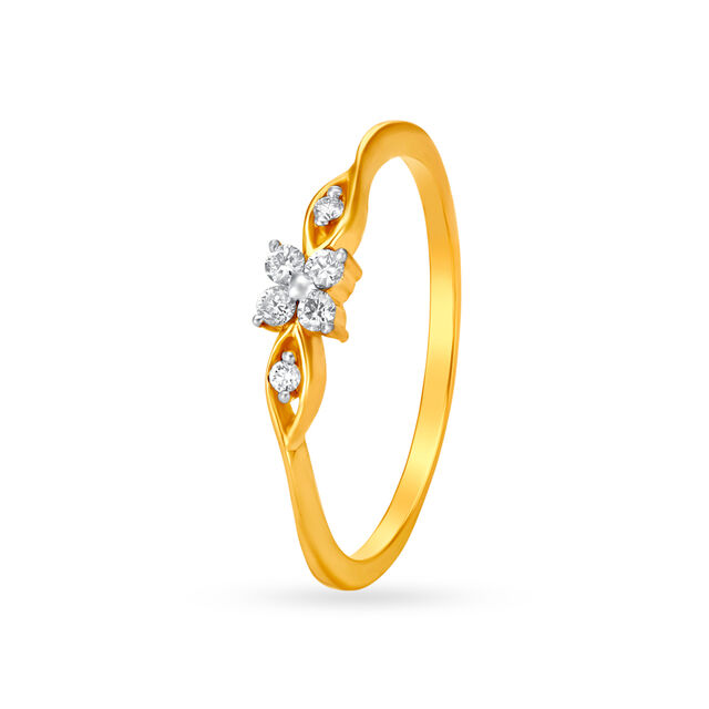 Dainty Floral 18 Karat Gold And Diamond Finger Ring 