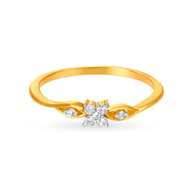 Dainty Floral 18 Karat Gold And Diamond Finger Ring 2
