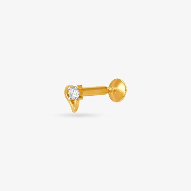 Enigmatic Leaf Gold and Diamond Nose Pin,,hi-res