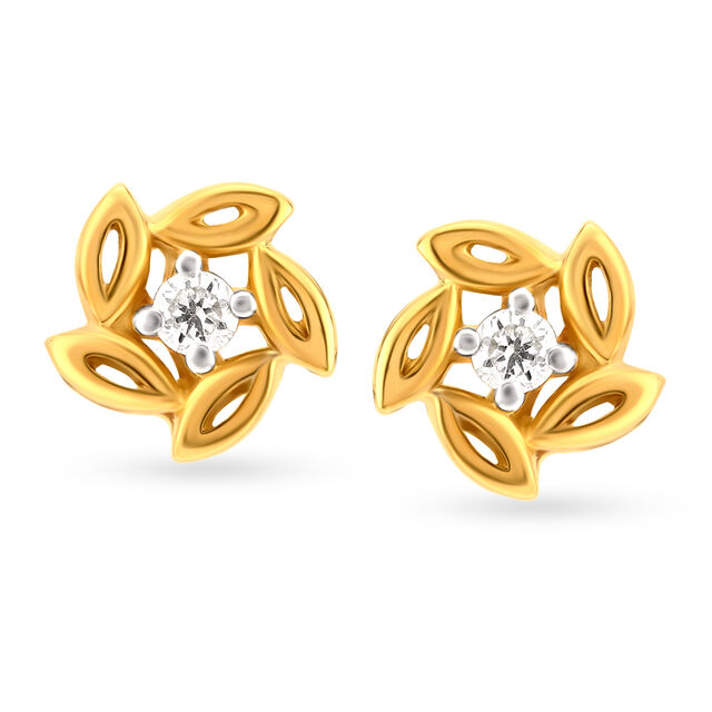 Dainty Floral Gold and Diamond Stud Earrings,,hi-res 2