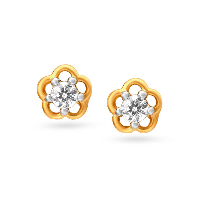 Solitaire Look Floral Gold and Diamond Stud Earrings,,hi-res 