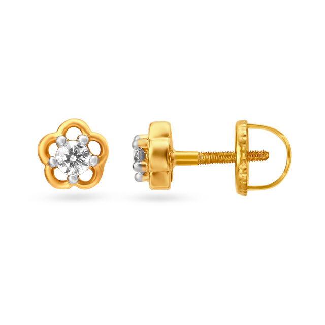 Solitaire Look Floral Gold and Diamond Stud Earrings,,hi-res 2