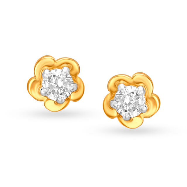 Traditional Floral Small Diamond Stud Earrings 