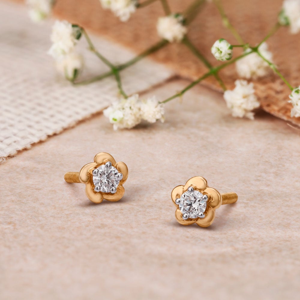 Buy Floral Diamond Stud Earrings With Solitaire Look at Best Price Tanishq US