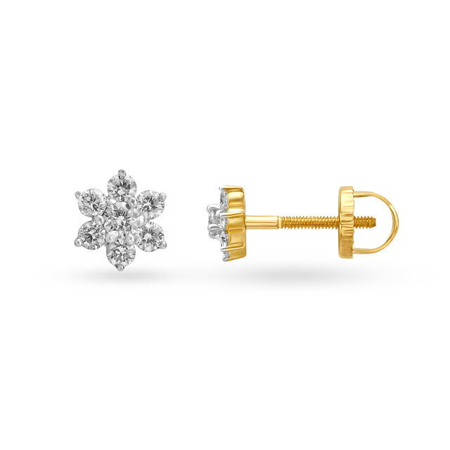 Dainty Floral Gold and Diamond Stud Earrings
