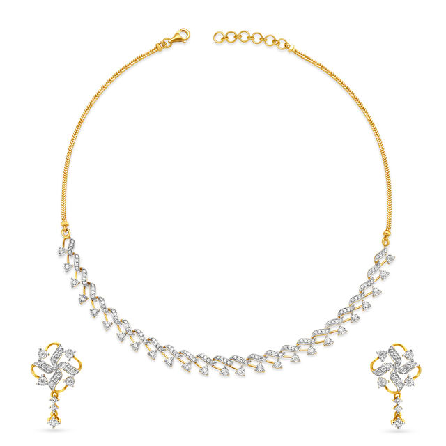 Elegant Dainty Diamond Adorned Gold Necklace Set 