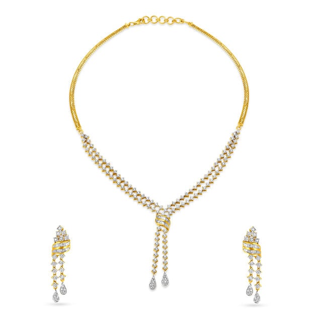 Coruscating Yellow Gold And Diamond Cascade Necklace Set 