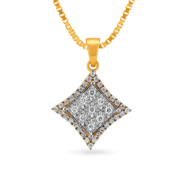 Kite Shaped Gold and Diamond Solitaire Look Pendant 