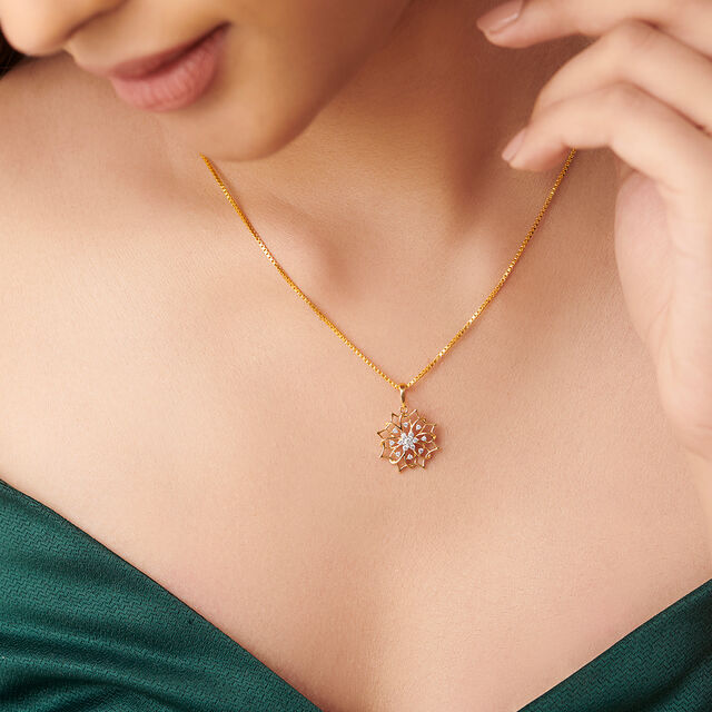 Slender Striking Gold and Diamond Floral Pendant,,hi-res 2