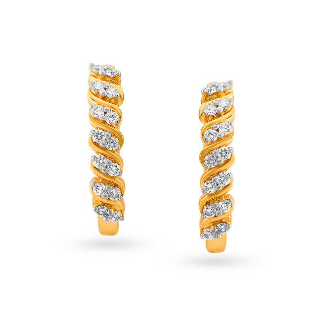 Contemporary Diamond Hoop Earrings 