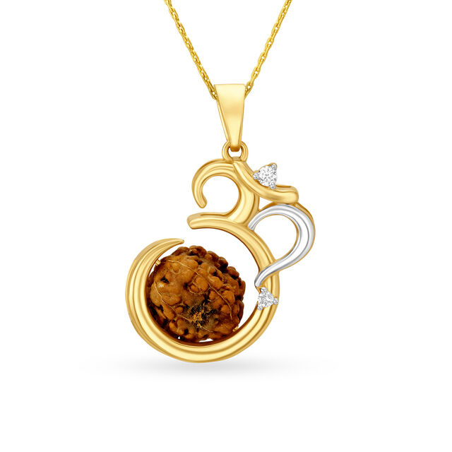 Religious Om and Rudraksh Gold and Diamond Pendant,,hi-res 