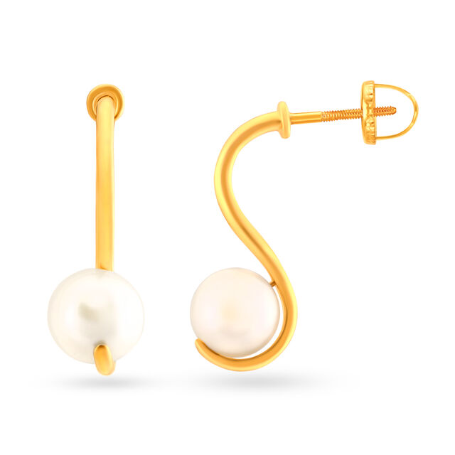 Gold String of Pearl Stud Earrings 