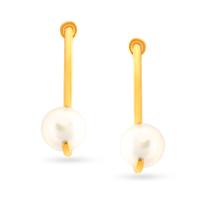 Gold String of Pearl Stud Earrings 2