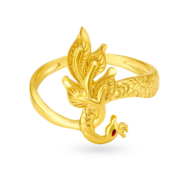Ethereal Yellow Gold Peacock Finger Ring 2