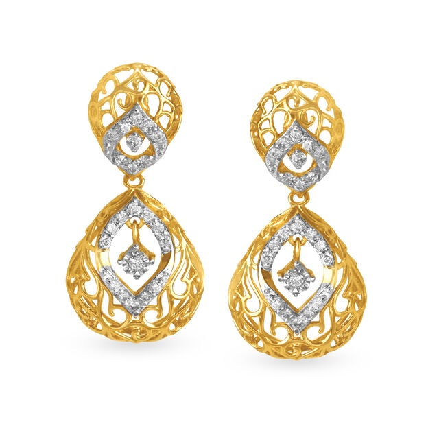 Contemporary Diamond White and Rose Gold Drop Earrings 