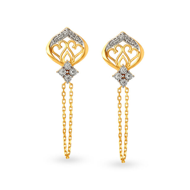 Traditional Diamond Drop Earrings in Yellow and White Gold 